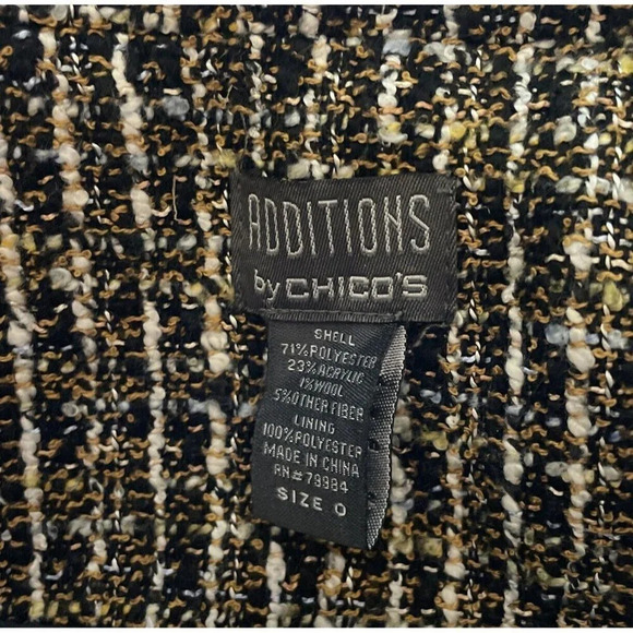 Additions By Chicos Brown Tweed Lined Jacket Coat Large Buttons Up Size 0 S/4 - Picture 6 of 8